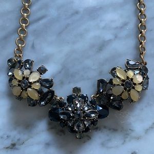 J.Crew bronze necklace with tan, black, and grey jewels, adjustable 20" chain